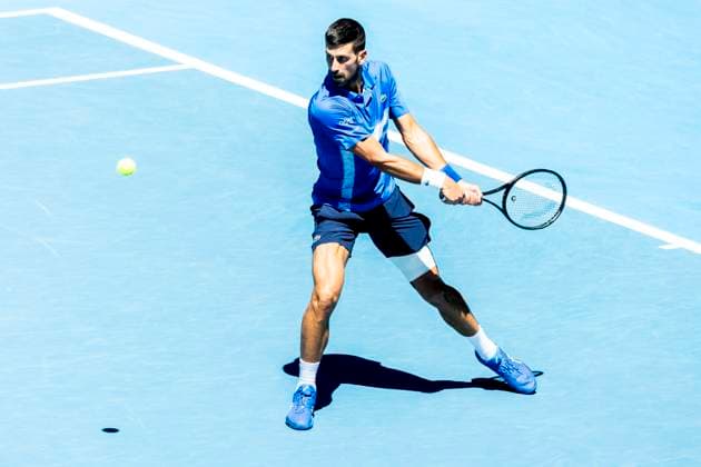 MELBOURNE, VIC - JANUARY 24: Novak Djokovic of Serbia in action during the Semifinals of the 2025 Australian Open on January 24 2025, at Melbourne Park in Melbourne, Australia. (Photo by Jason Heidrich Icon Sportswire) TENNIS: JAN 24 Australian Open EDITORIAL USE ONLY Icon250124058
