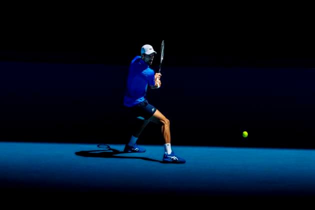 MELBOURNE, VIC - JANUARY 24: Novak Djokovic of Serbia in action during the Semifinals of the 2025 Australian Open on January 24 2025, at Melbourne Park in Melbourne, Australia. (Photo by Jason Heidrich Icon Sportswire) TENNIS: JAN 24 Australian Open EDITORIAL USE ONLY Icon250124065