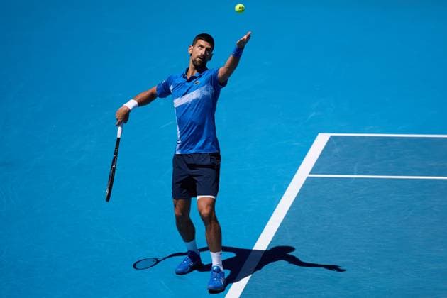 Novak Djokovic of Serbia serves Australian Open, Day Thirteen, Tennis, Melbourne Park, Melbourne, Australia - 24 Jan 2025  Copyright: xRachelxBach Shutterstockx 15108800ag