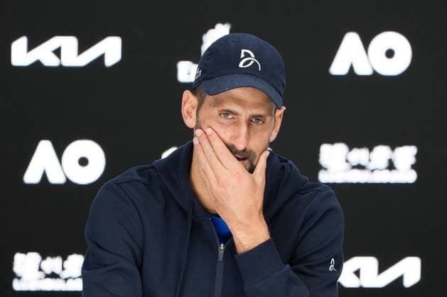 January 24, 2025: 7th seed NOVAK DJOKOVIC of Serbia talks to the media after retiring from a match against 2nd seed ALEXANDER ZVEREV of Germany on Rod Laver Arena in a Men s Singles Semifinals match on day 13 of the 2025 Australian Open in Melbourne, Australia. Cal Media Melbourne Australia - ZUMAc04_ 20250124_faf_c04_010 Copyright: xSydneyxLowx