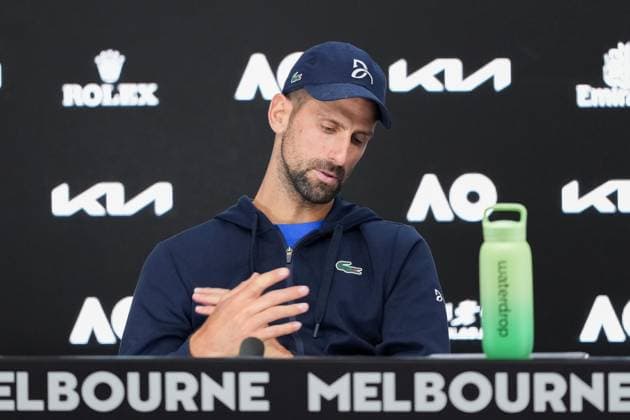 January 24, 2025: 7th seed NOVAK DJOKOVIC of Serbia talks to the media after retiring from a match against 2nd seed ALEXANDER ZVEREV of Germany on Rod Laver Arena in a Men s Singles Semifinals match on day 13 of the 2025 Australian Open in Melbourne, Australia. Cal Media Melbourne Australia - ZUMAc04_ 20250124_faf_c04_016 Copyright: xSydneyxLowx