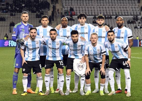 (250124) -- BAKU, Jan. 24, 2025 -- Players of Qarabag pose for photo before a UEFA Europa League match between Qarabag and FCSB in Baku, Azerbaijan, Jan. 23, 2025. (Photo by v Xinhua) (SP)AZERBAIJAN-BAKU-FOOTBALL-UEFA EUROPA LEAGUE-QARABAG VS FCSB TofikxBabaye 