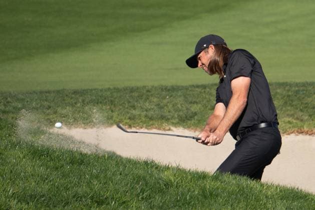 January 23, 2025, La Jolla, California, USA: AARON BADDELEY lands a birdie from the sand trap during the second day of rounds at Farmers Insurance PGA, Golf Herren Open at the Torrey Pines Golf Course in La Jolla, California, on January 23, 2025. La Jolla USA - ZUMAg219 0797115981st Copyright: xJakexLeexGreenx