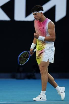 Ben Shelton celebrates during the Semi-final match against Sinner in the Rod Laver Arena Australian Open, Day Thirteen, Tennis, Melbourne Park, Melbourne, Australia - 24 Jan 2025  Copyright: xEllaxLing Shutterstockx 15108785bm