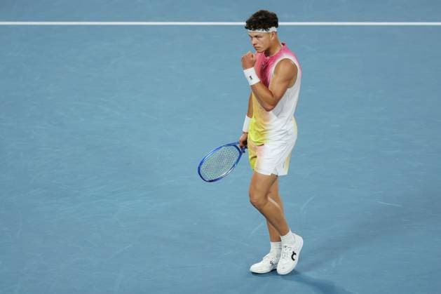 Ben Shelton celebrates during the Semi-final match against Sinner in the Rod Laver Arena Australian Open, Day Thirteen, Tennis, Melbourne Park, Melbourne, Australia - 24 Jan 2025  Copyright: xRachelxBach Shutterstockx 15108800cw