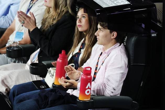 Lily Zneimer and Oscar Piastri watch the Ben Shelton v Jannik Sinner Semi-final match in the Rod Laver Arena Australian Open, Day Thirteen, Tennis, Melbourne Park, Melbourne, Australia - 24 Jan 2025  Copyright: xRachelxBach Shutterstockx 15108800de