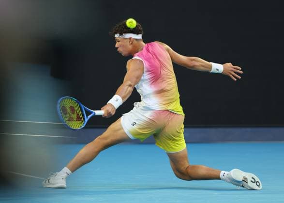 Ben Shelton, Australian Open 2025, Melbourne Park, Melbourne, Victoria, Australia. Copyright: xJuergenxHasenkopfx