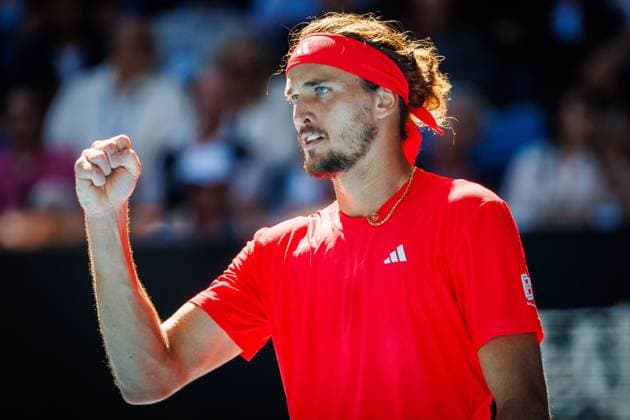 German Alexander Zverev pictured in action during a tennis match between Serbian Djokovic and German Zverez, in the semi finals of the men s singles at the Australian Open Grand Slam tennis tournament, Friday 24 January 2025 in Melbourne Park, Melbourne, Australia. The 2025 edition of the Australian Grand Slam takes place from January 12th to January 26th. After Zverez had won the first set, Djokovic was forced to retire with an injury. PATRICKxHAMILTON  x111051759x