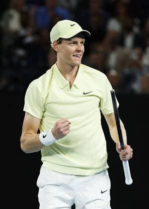 Tennis: Australian Open Jannik Sinner of Italy reacts after beating Ben Shelton of the United States in the men s singles semifinals at the Australian Open tennis tournament in Melbourne on Jan. 24, 2025.  A14AA0004034903P