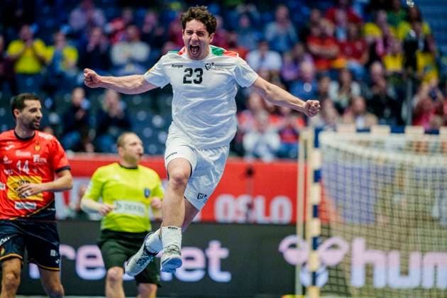 Handball World Cup main round Portugal Spain Fornebu 20250124 Portugal s Diogo Branquinho during the World Championship match in handball between Portugal and Spain in Unity arena Photo Stian Lysberg Solum NTB Fornebu Norway EDITORIAL USE ONLY RESTRICTED USE FOR BETTING COMPANIES  Copyright: xStianxLysbergxSolumx xNTBx