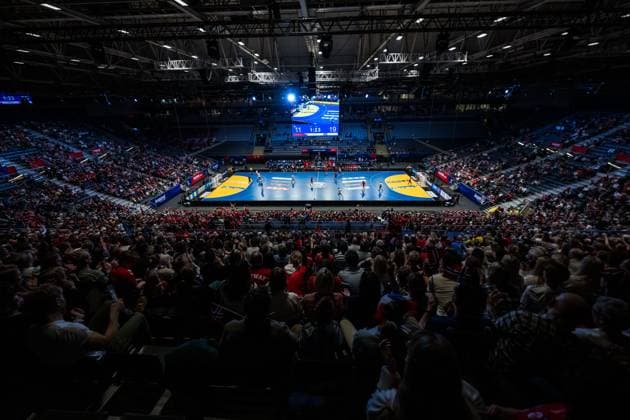 250124 General view of Unity Arena during the 2025 IHF World Men s Handball Championship main round match between Chile and Norway on January 24, 2025 in Oslo Photo Vegard Grott BILDBYRAN kod VG VG0709 bbeng handball handboll handball ihf 2025 world mens handball championship handball vm handbolls vm vm chile norge norway publik arena  Copyright: VEGARDxGRoTT BB250124VG147