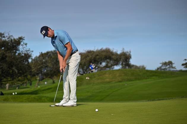 January 24, 2025: Harris English putts on the 2nd hole during the third round of the Farmers Insurance Open on Torrey Pines South Course in San Diego, California. CSM San Diego USA - ZUMAc04_ 20250124_zma_c04_063 Copyright: xJustinxFinex