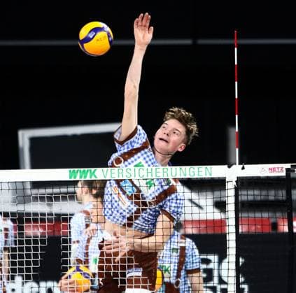 Joshua HUBER Herrsching , He Volleyballl, Bundesliga, 2024 25, 24 01 25, WWK Volleys Herrsching vs VC Bitterfeld Wolfen, BMW Park, Munich, Copyright: WolfgangxFehrmann