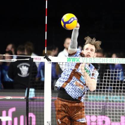 Filip JOHN Herrsching , He Volleyballl, Bundesliga, 2024 25, 24 01 25, WWK Volleys Herrsching vs VC Bitterfeld Wolfen, BMW Park, Munich, Copyright: WolfgangxFehrmann