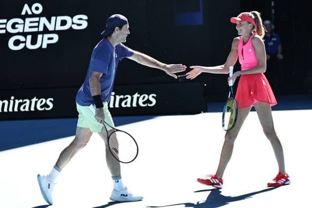 Daniela Hantuchova, SVK, and Tommy Haas, GER, during mix doubles legends cup at 2025 Australian Open in Melbourne, 24 01 2025; - 