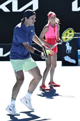 Daniela Hantuchova, SVK, and Tommy Haas, GER, during mix doubles legends cup at 2025 Australian Open in Melbourne, 24 01 2025; - 