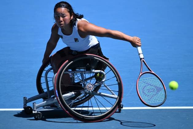 TENNIS AUSTRALIAN OPEN, Yui Kamiji of Japan returns during her Women?s Wheelchair Singles final against Aniek Van Koot of the Netherlands during the 2025 Australian Open at Melbourne Park in Melbourne, Saturday, January 25, 2025. ( NO ARCHIVING, EDITORIAL USE ONLY, NO USE IN BOOKS WITHOUT CONSENT MELBOURNE VICTORIA AUSTRALIA  Copyright: xJOELxCARRETTx 20250125115370003942