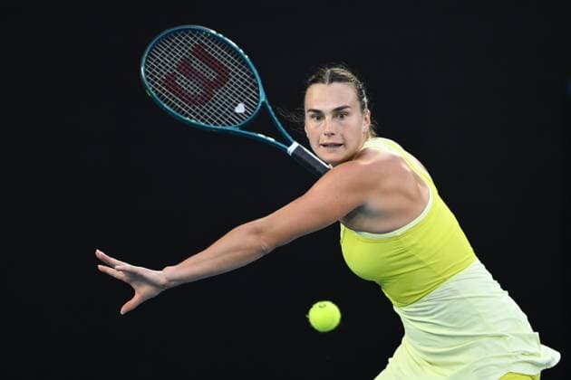 TENNIS AUSTRALIAN OPEN, Aryna Sabalenka of Belarus returns during her Women?s final against Madison Keys of the USA during the 2025 Australian Open at Melbourne Park in Melbourne, Saturday, January 25, 2025. ( NO ARCHIVING, EDITORIAL USE ONLY, NO USE IN BOOKS WITHOUT CONSENT MELBOURNE VICTORIA AUSTRALIA  Copyright: xJOELxCARRETTx 20250125155932713319