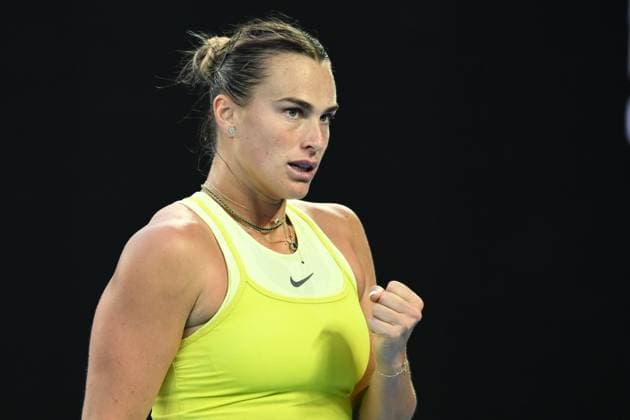 TENNIS AUSTRALIAN OPEN, Aryna Sabalenka of Belarus reacts during her Women?s final against Madison Keys of the USA during the 2025 Australian Open at Melbourne Park in Melbourne, Saturday, January 25, 2025. ( NO ARCHIVING, EDITORIAL USE ONLY, NO USE IN BOOKS WITHOUT CONSENT MELBOURNE VICTORIA AUSTRALIA  Copyright: xJOELxCARRETTx 20250125119800409079