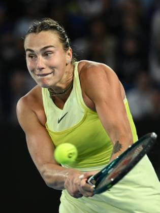 TENNIS AUSTRALIAN OPEN, Aryna Sabalenka of Belarus reacts during her Women?s final against Madison Keys of the USA during the 2025 Australian Open at Melbourne Park in Melbourne, Saturday, January 25, 2025. ( NO ARCHIVING, EDITORIAL USE ONLY, NO USE IN BOOKS WITHOUT CONSENT MELBOURNE VICTORIA AUSTRALIA  Copyright: xJOELxCARRETTx 20250125173372032489