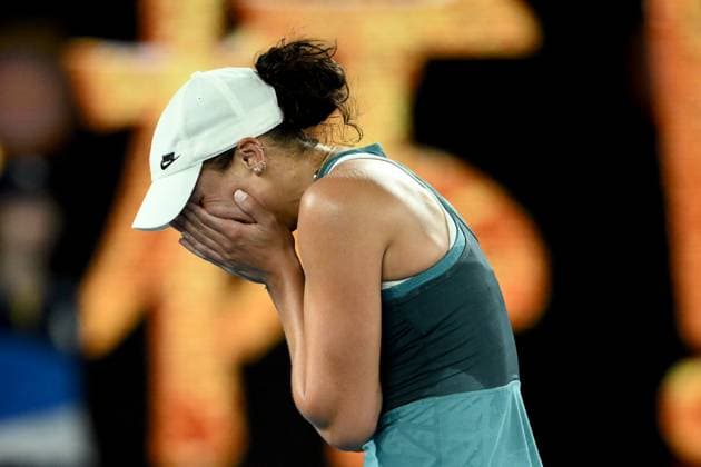 TENNIS AUSTRALIAN OPEN, Madison Keys of the USA celebrates match point during her Women?s final win over Aryna Sabalenka of Belarus during the 2025 Australian Open at Melbourne Park in Melbourne, Saturday, January 25, 2025. ( NO ARCHIVING, EDITORIAL USE ONLY, NO USE IN BOOKS WITHOUT CONSENT MELBOURNE VICTORIA AUSTRALIA  Copyright: xJOELxCARRETTx 20250125122942028421