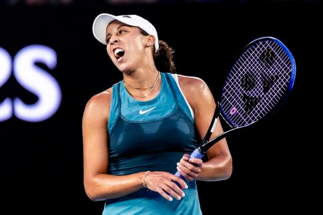 MELBOURNE, VIC - JANUARY 25: Madison Keys of the United States of America in action during the Women s Singles Finals of the 2025 Australian Open on January 25 2025, at Melbourne Park in Melbourne, Australia. (Photo by Jason Heidrich Icon Sportswire) TENNIS: JAN 25 Australian Open EDITORIAL USE ONLY Icon250125049