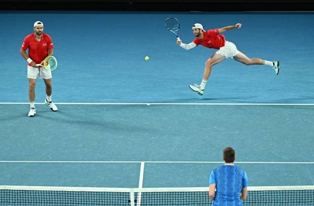 TENNIS AUSTRALIAN OPEN, Simone Bolelli (l) and Andrea Vavassori of Italy in action during the men s doubles final against Harri Heliovaara of Finland and Henry Patten of Great Britain during the 2025 Australian Open at Melbourne Park in Melbourne, Saturday, January 25, 2025. ( NO ARCHIVING, EDITORIAL USE ONLY, NO USE IN BOOKS WITHOUT CONSENT MELBOURNE VICTORIA AUSTRALIA  Copyright: xJAMESxROSSx 20250125151843412746