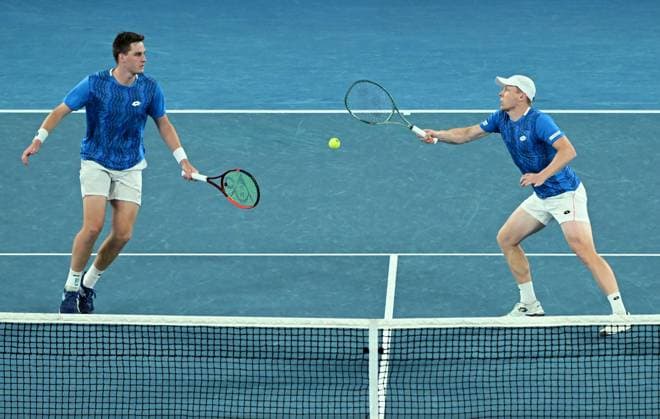 TENNIS AUSTRALIAN OPEN, Henry Patten of Great Britain (left) and Harri Heliovaara of Finland during their men s doubles final against Simone Bolelli and Andrea Vavassori of Italy during the 2025 Australian Open at Melbourne Park in Melbourne, Saturday, January 25, 2025. ( NO ARCHIVING, EDITORIAL USE ONLY, NO USE IN BOOKS WITHOUT CONSENT MELBOURNE VICTORIA AUSTRALIA  Copyright: xJAMESxROSSx 20250126135721731930