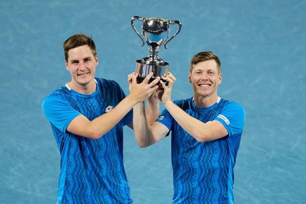 Harri Heliövaara of Finland and Henry Patten of Great Britain celebrate winning the Australian Open Men s Doubles final Australian Open, Day Fourteen, Tennis, Melbourne Park, Melbourne, Australia - 25 Jan 2025  Copyright: xRachelxBach Shutterstockx 15108801de