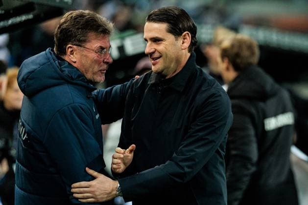 1 Soccer Bundesliga Borussia Mönchengladbach VfL Bochum 25 01 2025 Dieter Klaus Hecking Coach VfL Bochum and Gerado Seoane Coach Borussia Mönchengladbach welcome each other 1 Soccer Bundesliga, Borussia Mönchengladbach VfL Bochum, Mönchengladbach, BORUSSIA PARK on 25 01 2025 DFL REGULATIONS PROHIBIT ANY USE OF PHOTOGRAPHS AS IMAGE SEQUENCES AND OR QUASI VIDEO Copyright: xBEAUTIFULxSPORTS Wunderlx