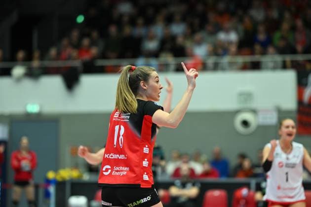 Sarah Straube Dresdner SC, 18 Dresdner SC vs SC Potsdam, 1 Volleyball Bundesliga Women, Season 2024 2025, 25 01 2025 Dresdner SC vs SC Potsdam, 1 Volleyball Bundesliga Women, Season 2024 2025, 25 01 2025 Dresden Copyright: xEibner-Pressefoto xHoepnerx EP_PHR