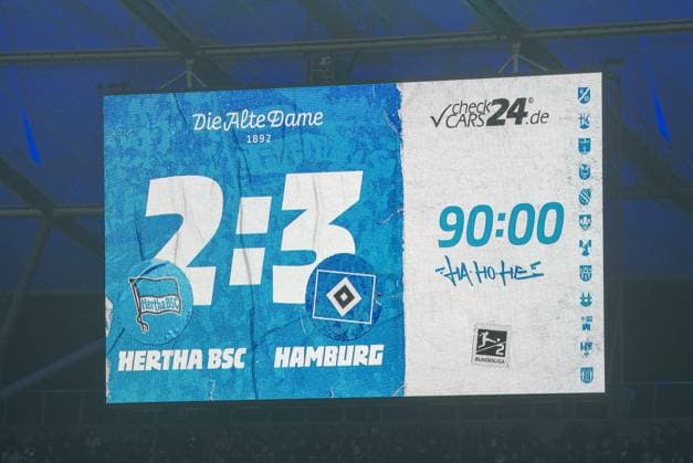 Soccer, Men, Season 2024 2025, 2 Bundesliga 19 Matchday , Hertha BSC Hamburger SV, Scoreboard with 2 3 Final Score, 25 01 2025, Copyright: xSebastianxRäppold MatthiasxKochx