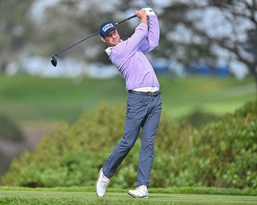 January 25, 2025: Harris English tees off on the 5th hole during the final round of the Farmers Insurance Open on Torrey Pines South Course in San Diego, California. CSM San Diego USA - ZUMAc04_ 20250125_zma_c04_088 Copyright: xJustinxFinex