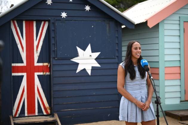 AUSTRALIAN OPEN WOMENS FINAL WINNER, Madison Key of the USA speak to media at Brighton Life Saving Club in Melbourne, Sunday, January 26, 2025. Madison Keys has claimed her maiden Grand Slam singles title, winning the Australian Open 2025 women?s crown at Melbourne Park. ( NO ARCHIVING, EDITORIAL USE ONLY, NO USE IN BOOKS WITHOUT CONSENT MELBOURNE VICTORIA AUSTRALIA  Copyright: xJOELxCARRETTx 20250126144095065762
