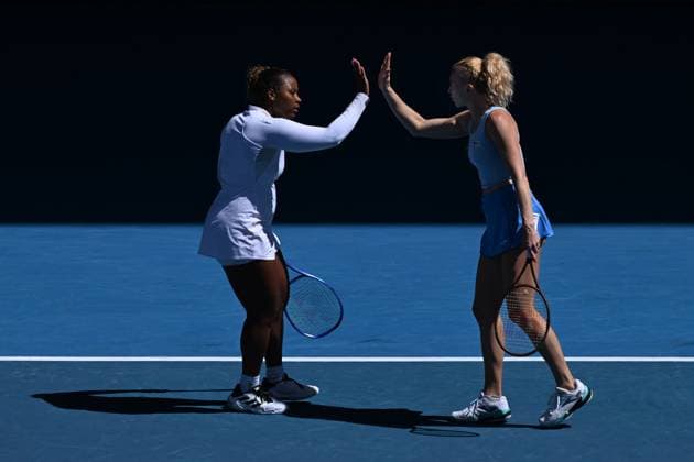 TENNIS AUSTRALIAN OPEN, Katerina Siniakova (right) of the Czech Republic and Taylor Townsend (left) of the USA during Women?s Doubles final against Jelena Ostapenko of Latvia and Su-Wei Hsieh of Chinese Taipei during the 2025 Australian Open at Melbourne Park in Melbourne, Sunday, January 26, 2025. ( NO ARCHIVING, EDITORIAL USE ONLY, NO USE IN BOOKS WITHOUT CONSENT MELBOURNE VICTORIA AUSTRALIA  Copyright: xJAMESxROSSx 20250126121586282543