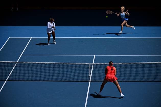TENNIS AUSTRALIAN OPEN, Katerina Siniakova (right) of the Czech Republic and Taylor Townsend (left) of the USA during Women?s Doubles final against Jelena Ostapenko of Latvia and Su-Wei Hsieh of Chinese Taipei during the 2025 Australian Open at Melbourne Park in Melbourne, Sunday, January 26, 2025. ( NO ARCHIVING, EDITORIAL USE ONLY, NO USE IN BOOKS WITHOUT CONSENT MELBOURNE VICTORIA AUSTRALIA  Copyright: xJAMESxROSSx 20250126125141801938
