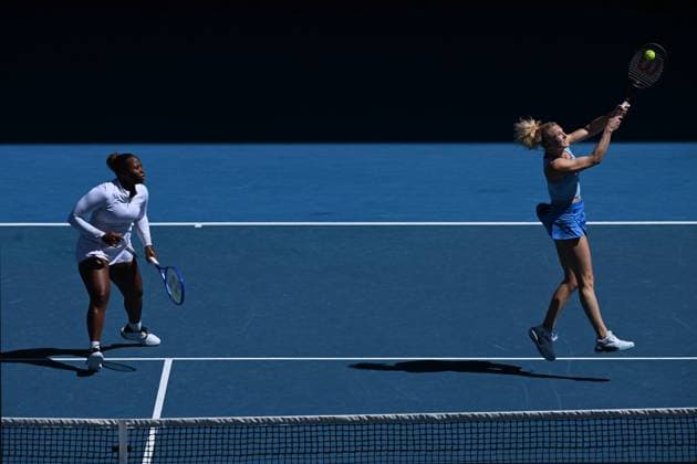 TENNIS AUSTRALIAN OPEN, Katerina Siniakova (right) of the Czech Republic and Taylor Townsend (left) of the USA during Women?s Doubles final against Jelena Ostapenko of Latvia and Su-Wei Hsieh of Chinese Taipei during the 2025 Australian Open at Melbourne Park in Melbourne, Sunday, January 26, 2025. ( NO ARCHIVING, EDITORIAL USE ONLY, NO USE IN BOOKS WITHOUT CONSENT MELBOURNE VICTORIA AUSTRALIA  Copyright: xJAMESxROSSx 20250126124627778622