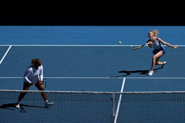 TENNIS AUSTRALIAN OPEN, Katerina Siniakova (right) of the Czech Republic and Taylor Townsend (left) of the USA during Women?s Doubles final against Jelena Ostapenko of Latvia and Su-Wei Hsieh of Chinese Taipei during the 2025 Australian Open at Melbourne Park in Melbourne, Sunday, January 26, 2025. ( NO ARCHIVING, EDITORIAL USE ONLY, NO USE IN BOOKS WITHOUT CONSENT MELBOURNE VICTORIA AUSTRALIA  Copyright: xJAMESxROSSx 20250126140669331022
