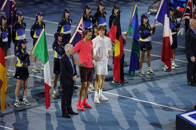 Jannik Sinner of Italy embraces Alexander Zverev of Germany after winning the Australian Open Australian Open, Day Fifteen, Tennis, Melbourne Park, Melbourne, Australia - 26 Jan 2025  Copyright: xRachelxBach Shutterstockx 15108805v
