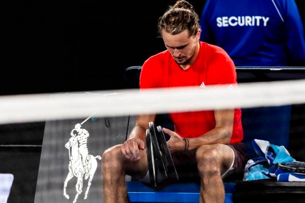 MELBOURNE, VIC - JANUARY 26: Alexander Zverev of Germany comes to grips with the outcome of the Men s Singles Final of the 2025 Australian Open on January 26 2025, at Melbourne Park in Melbourne, Australia. (Photo by Jason Heidrich Icon Sportswire) TENNIS: JAN 26 Australian Open EDITORIAL USE ONLY Icon250126028