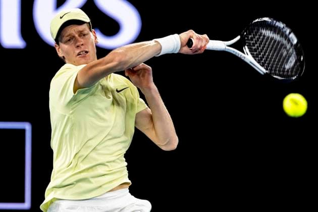 MELBOURNE, VIC - JANUARY 26: Jannik Sinner of Italy in action during the Men s Singles Final of the 2025 Australian Open on January 26 2025, at Melbourne Park in Melbourne, Australia. (Photo by Jason Heidrich Icon Sportswire) TENNIS: JAN 26 Australian Open EDITORIAL USE ONLY Icon250126049