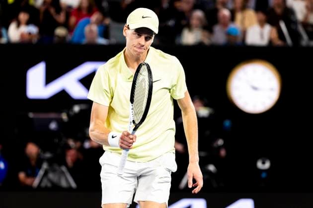 MELBOURNE, VIC - JANUARY 26: Jannik Sinner of Italy in action during the Men s Singles Final of the 2025 Australian Open on January 26 2025, at Melbourne Park in Melbourne, Australia. (Photo by Jason Heidrich Icon Sportswire) TENNIS: JAN 26 Australian Open EDITORIAL USE ONLY Icon250126084