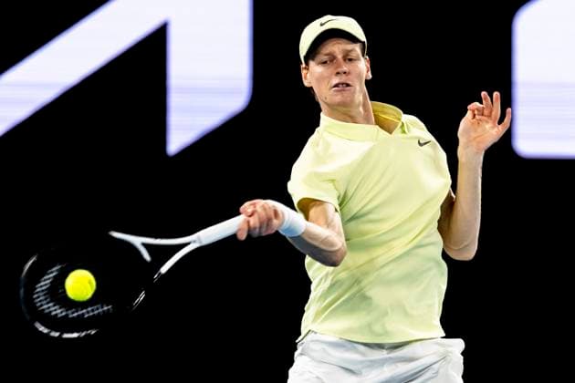 MELBOURNE, VIC - JANUARY 26: Jannik Sinner of Italy in action during the Men s Singles Final of the 2025 Australian Open on January 26 2025, at Melbourne Park in Melbourne, Australia. (Photo by Jason Heidrich Icon Sportswire) TENNIS: JAN 26 Australian Open EDITORIAL USE ONLY Icon250126098