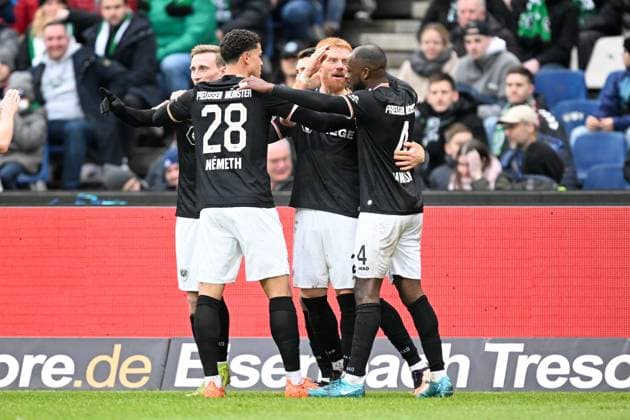 2 Bundesliga Hannover 06 SC Preußen Münster on 26 01 2025 at the HDI Arena in Hannover Cheering, goal celebration, goal scorer Joshua Mees Muenster celebrates after his goal for 0 1 MT