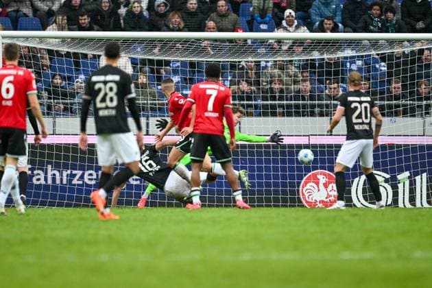 2 Bundesliga Hannover 06 SC Preußen Münster on 26 01 2025 at HDI Arena in Hannover Goal to 1 1 Goalscorer Nicolo Tresoldi Hannover 96 with the goal to 1 1 MT