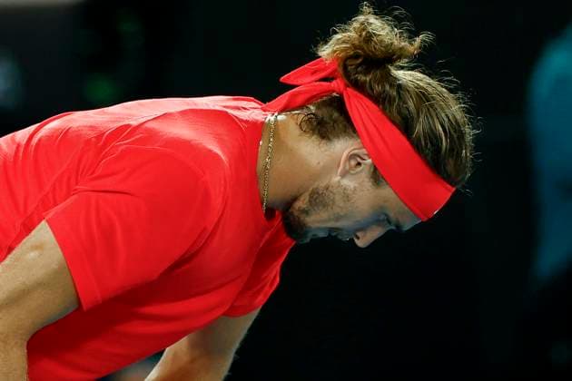(250126) -- MELBOURNE, Jan. 26, 2025 -- Alexander Zverev reacts during the men s singles final between Jannik Sinner of Italy and Alexander Zverev of Germany at Australian Open tennis tournament in Melbourne, Australia, Jan. 26, 2025. (Photo by Xinhua) (SP)AUSTRALIA-MELBOURNE-TENNIS-AUSTRALIAN OPEN-MEN S SINGLES-FINAL ChuxChen 