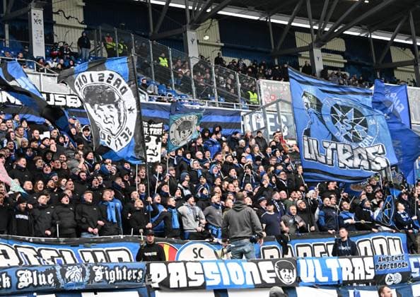 26 01 2025, xsltx, Soccer 2 Bundesliga, SV Darmstadt 98 SC Paderborn 07 emspor, v l Fanblock Paderborn DFL DFB REGULATIONS PROHIBIT ANY USE OF PHOTOGRAPHS as IMAGE SEQUENCES and or QUASI VIDEO