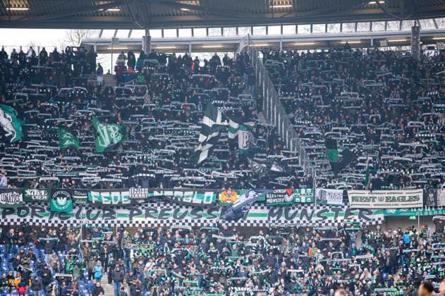 26 01 2025 Soccer, 2024 2025, 2 Bundesliga, Matchday 19, Hannover 96 SC Preußen Münster Fans Münster DFL REGULATIONS PROHIBIT ANY USE OF PHOTOGRAPHS AS IMAGE SEQUENCES AND OR QUASI VIDEO Hannover Lower Saxony Germany Heinz von Heiden Arena