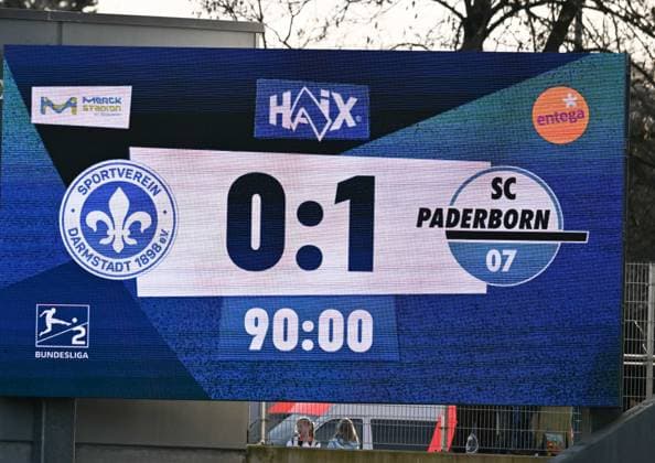 26 01 2025, xsltx, Soccer 2 Bundesliga, SV Darmstadt 98 SC Paderborn 07 emspor, v l final score inn Darmstadt in match against Paderborn DFL DFB REGULATIONS PROHIBIT ANY USE OF PHOTOGRAPHS as IMAGE SEQUENCES and or QUASI VIDEO