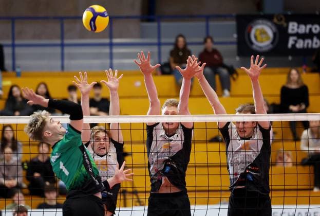 BAU 26 01 2025 Ludwigsburg Volleyball Barock Volleys MTV Ludwigsburg vs TV Bühl, f l Erik Donner Bühl , Ryan Slater LB , Philipp Herrmann, Ben Simon Bonin LB